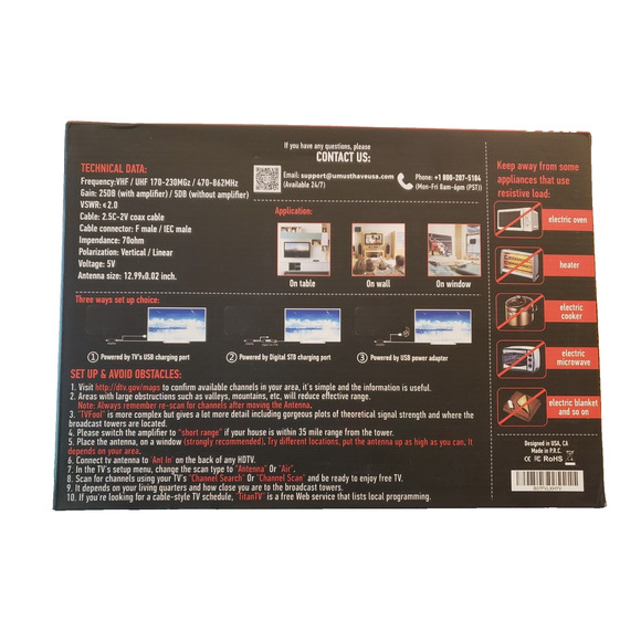 U MUST HAVE Amplified HD Digital TV Antenna 2022 - 180 Miles Range - Support 4K - Picture 6 of 6